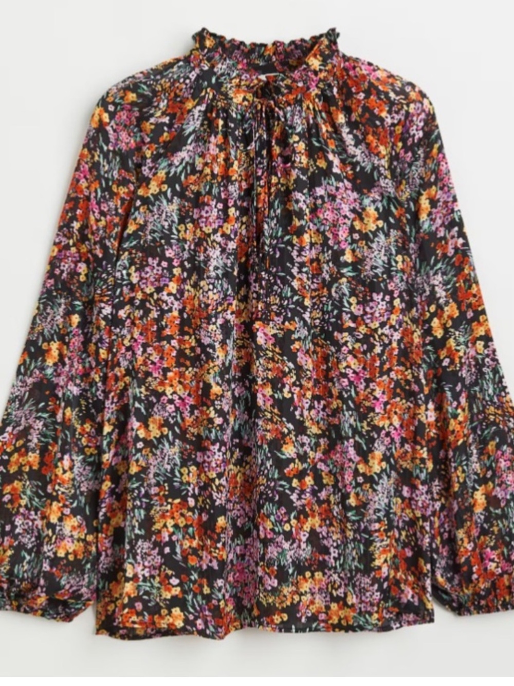 H&M Black Floral Ruffled High-Neck Blouse